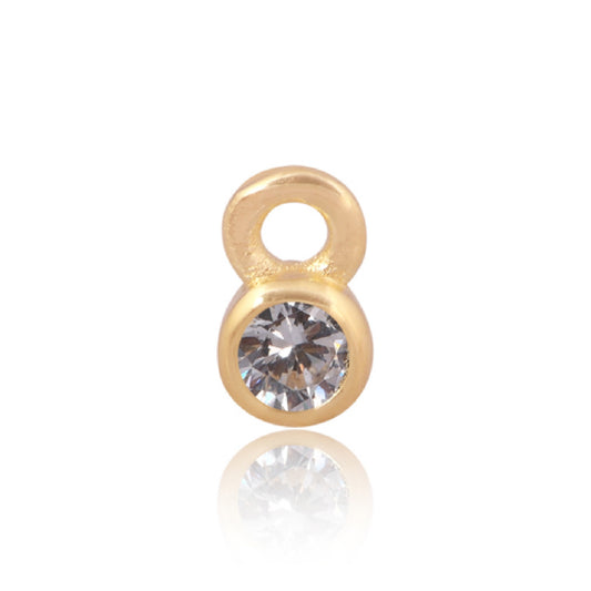 3mm CZ Round Charm, April. 14ct Gold Vermeil