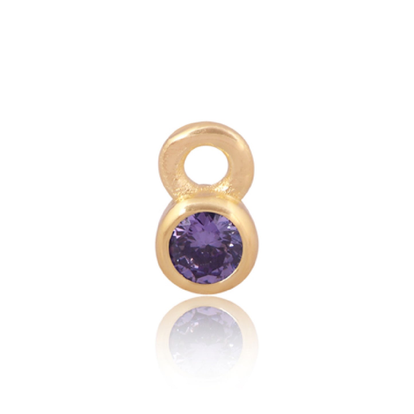 3mm CZ Round Charm, February. 14ct Gold Vermeil