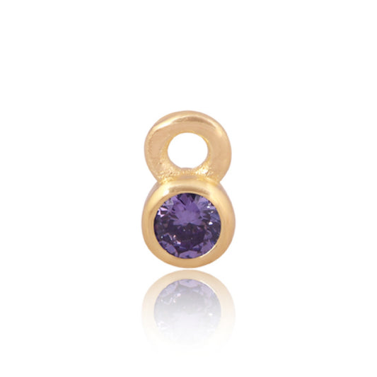 3mm CZ Round Charm, February. 14ct Gold Vermeil