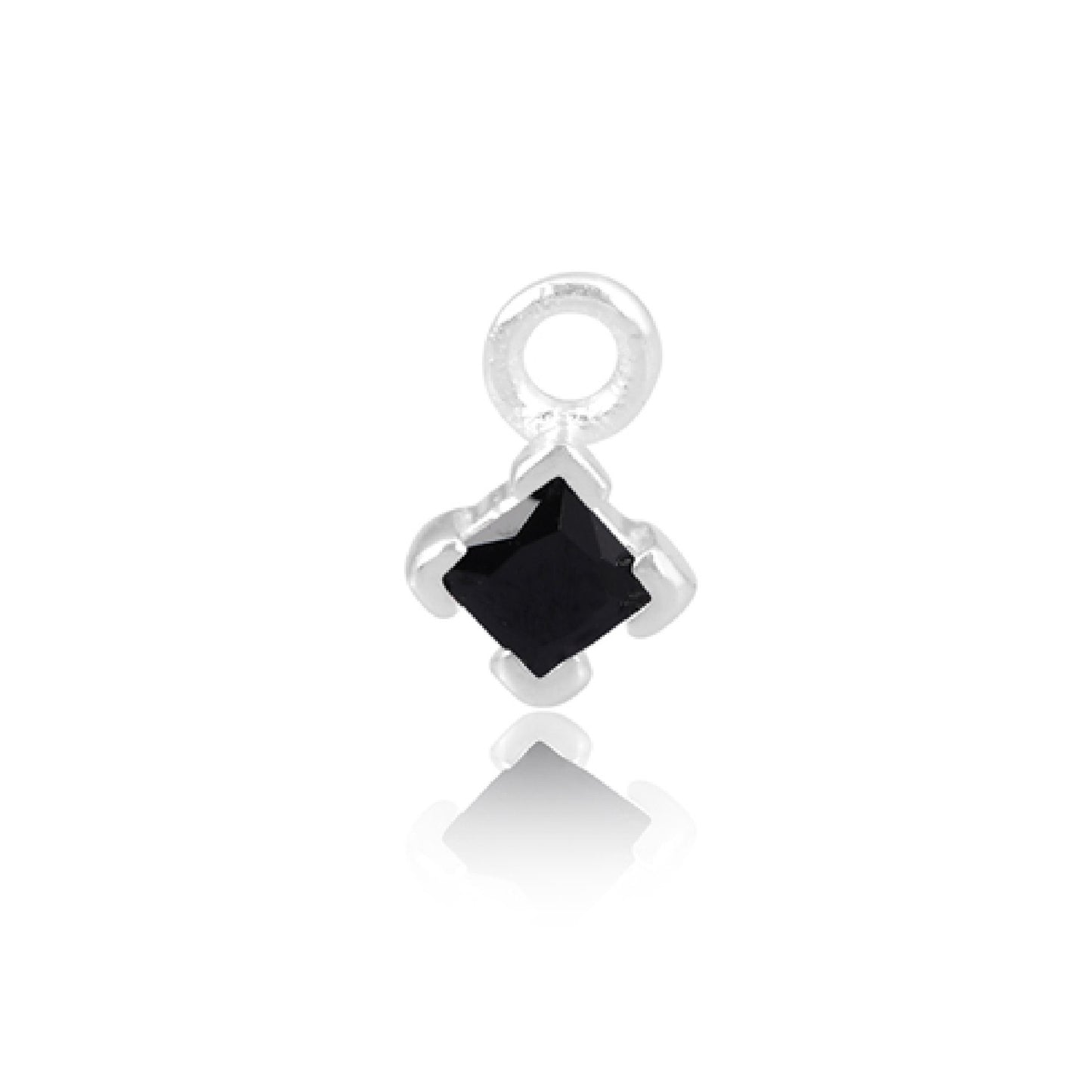 925 Sterling Silver 3mm Black Stone Square CZ Charm for Permanent Jewellery