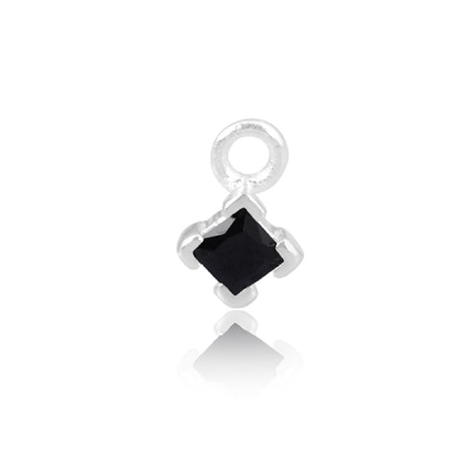 925 Sterling Silver 3mm Black Stone Square CZ Charm for Permanent Jewellery