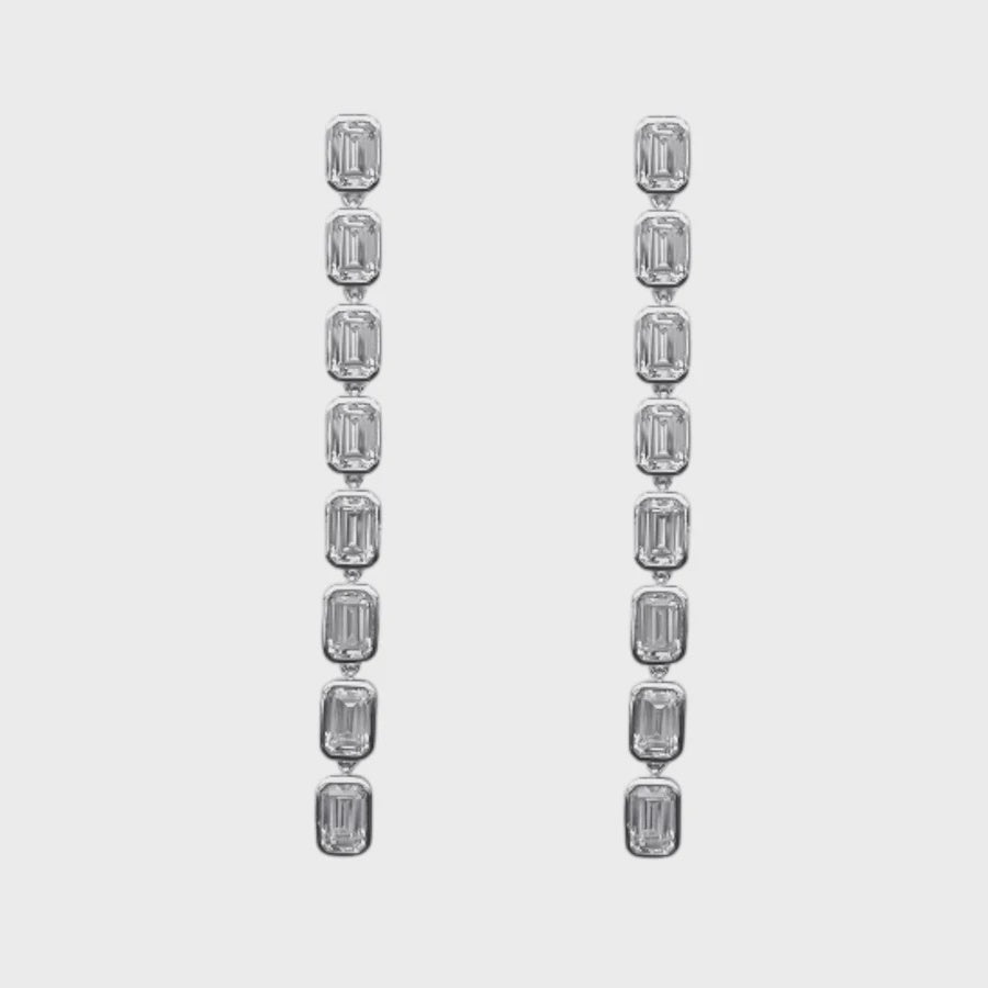 Silver Drop Earrings with Emerald Cut CZ Stones