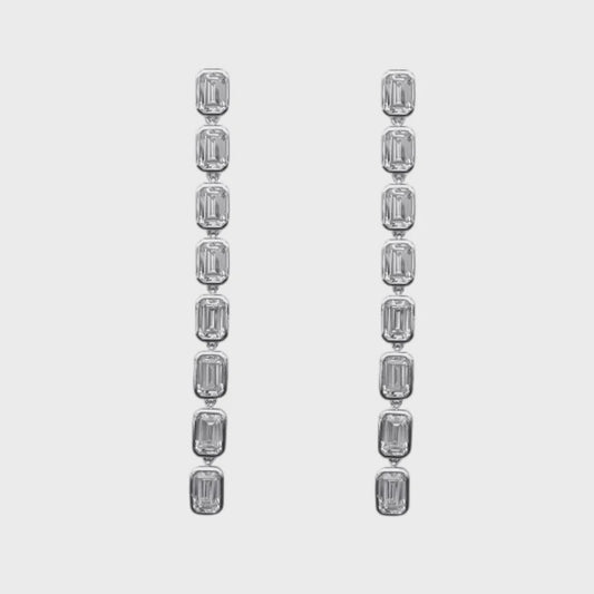 Silver Drop Earrings with Emerald Cut CZ Stones