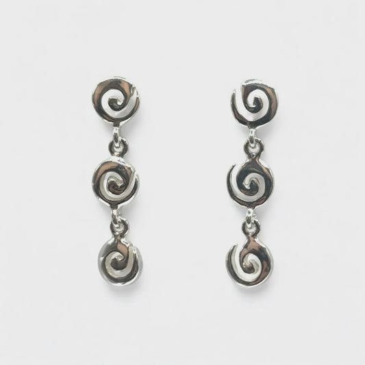 Swirl Link Design Silver Drop Earrings