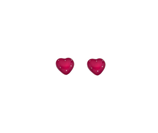 Sterling Silver Dark Pink Enamel Polka Dot Heart Stud Earrings