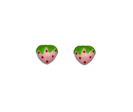 Sterling Silver Pink Strawberry Stud Earrings