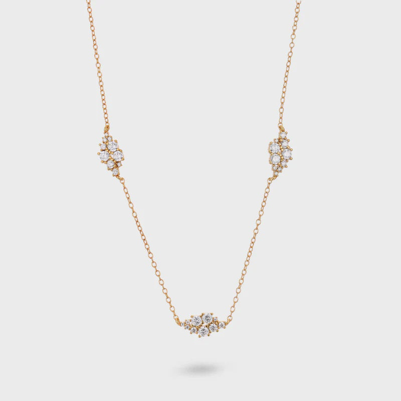 Crystal Cluster Station Necklace - Gold Plated