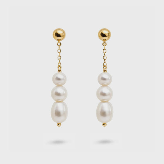 Timeless Three Pearl Drop Earrings Gold