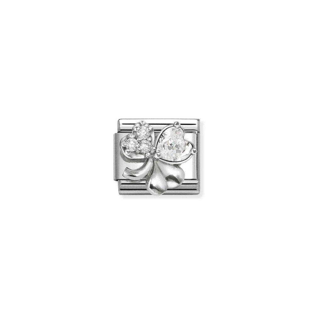 Composable Cl Symbols Steel, Cz And 925 Sterling Silver Rich White Clover