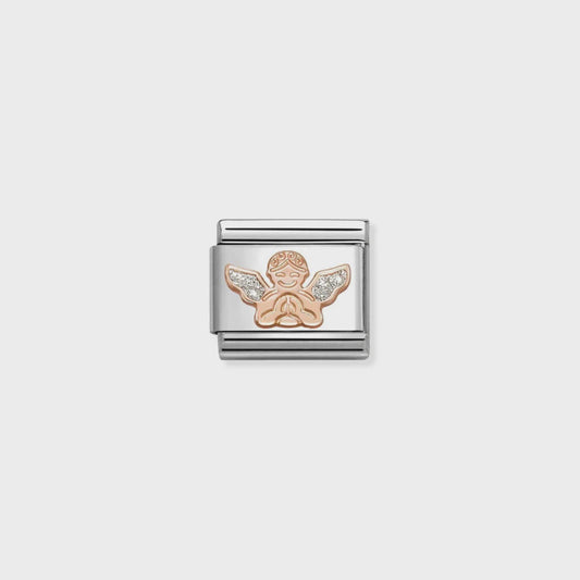 Composable Classic GLITTER SYMBOLS Stainless Steel, Enamel and 9k Rose Gold Angel