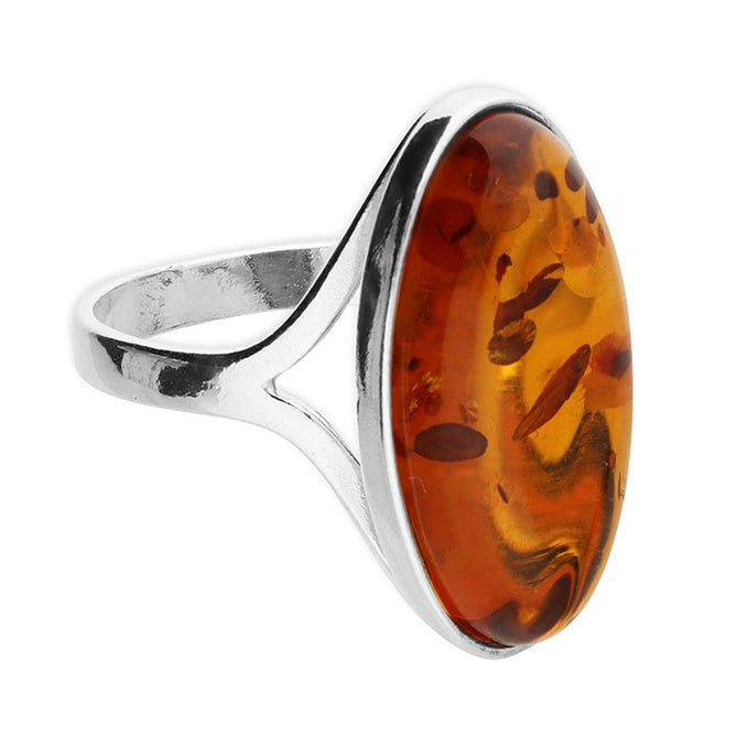 Cognac amber, long, plain, oval