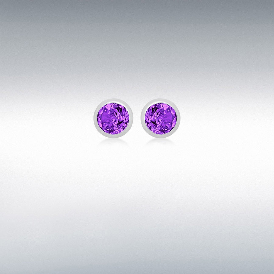 Sterling Silver 3mm Purple CZ February Birthstone 4mm Stud Earrings