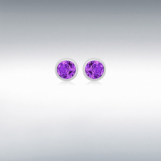 Sterling Silver 3mm Purple CZ February Birthstone 4mm Stud Earrings