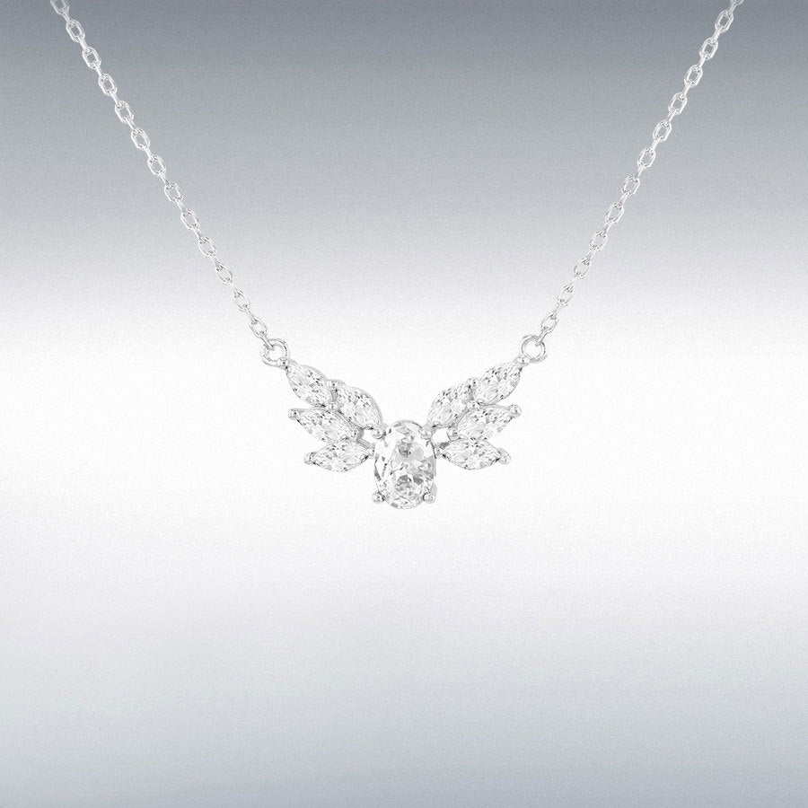 Sterling Silver 5x7mm White Oval CZ and White Marquise CZ Necklace 42cm/16.5" - 45cm/17.5"