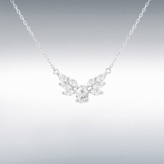 Sterling Silver 5x7mm White Oval CZ and White Marquise CZ Necklace 42cm/16.5" - 45cm/17.5"