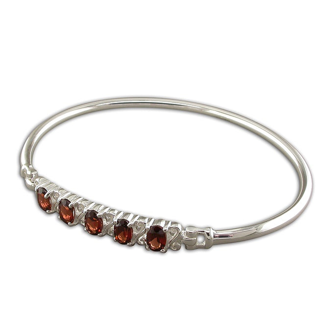 Sterling Silver Bangle with Genuine Garnets