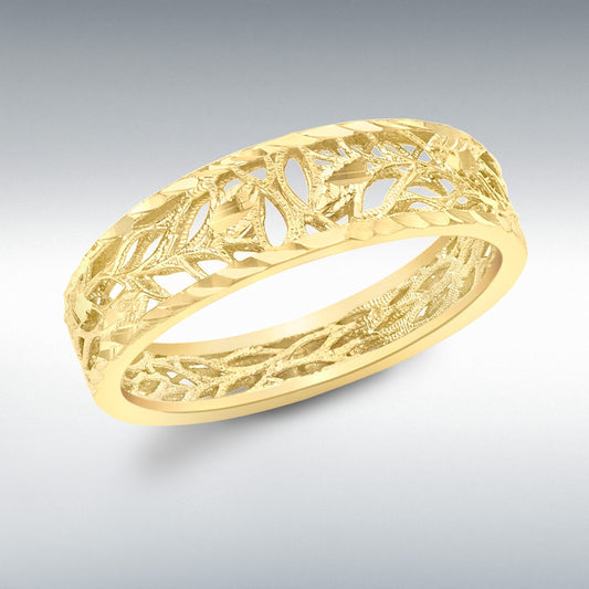 9ct Yellow Gold 3.5mm Diamond Cut 'Laurel Leaves' Ring