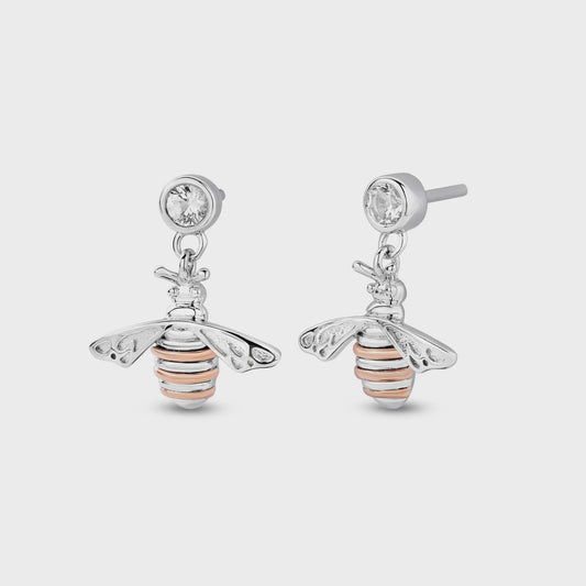 Nature's Wonder Sterling Silver Honey Bee Drop Earrings with Topaz