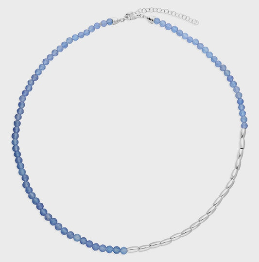 Asymmetric seed chain and natural blue agate with 41-46cm extender