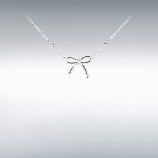 STERLING SILVER 13MM X 11.5MM BOW WITH 0.5MM ROUND WHITE DIAMOND ADJUSTABLE NECKLACE 41CM/16"-46CM/18"