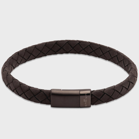 Black Leather Bracelet With Black IP Magnetic Clasp 23cm
