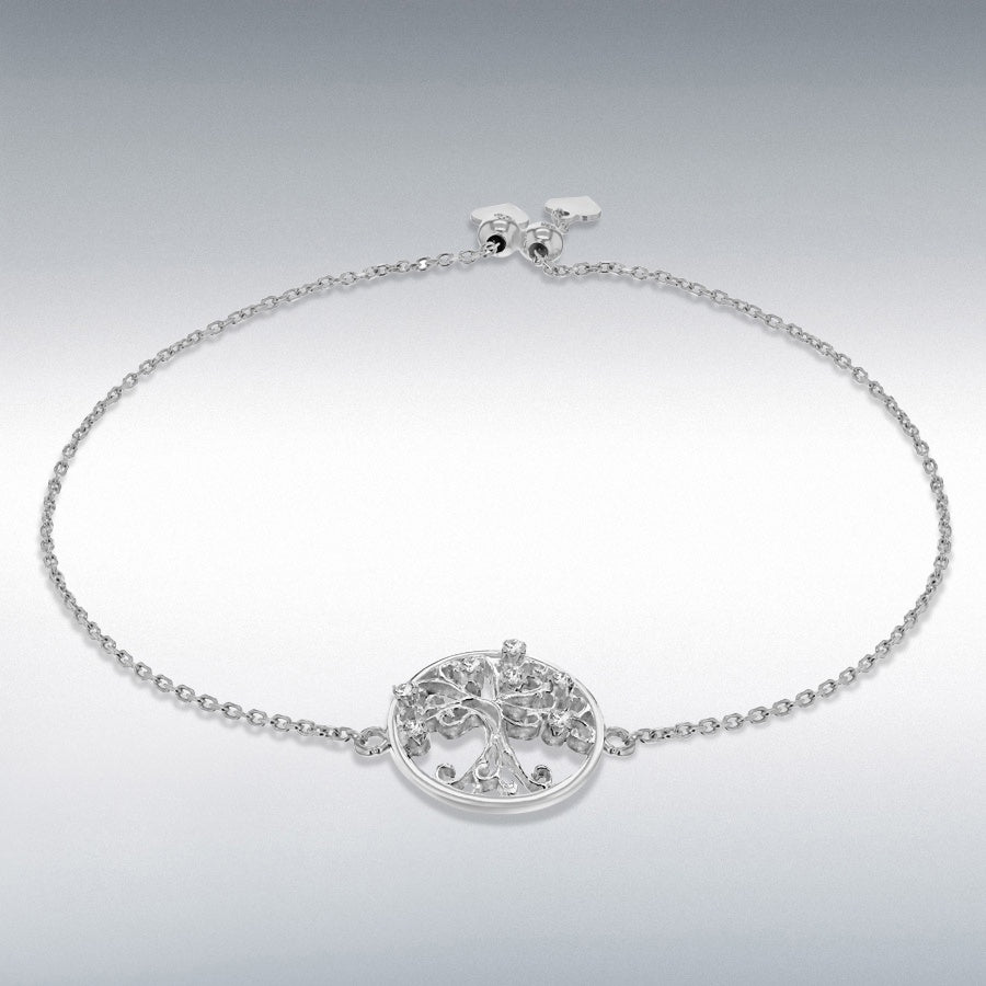 STERLING SILVER CZ 14.5MM ROUND 'TREE OF LIFE' ADJUSTABLE BRACELET 23CM/9