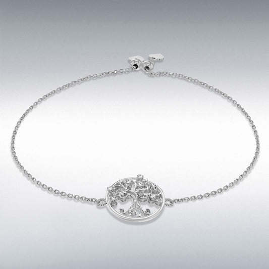 STERLING SILVER CZ 14.5MM ROUND 'TREE OF LIFE' ADJUSTABLE BRACELET 23CM/9