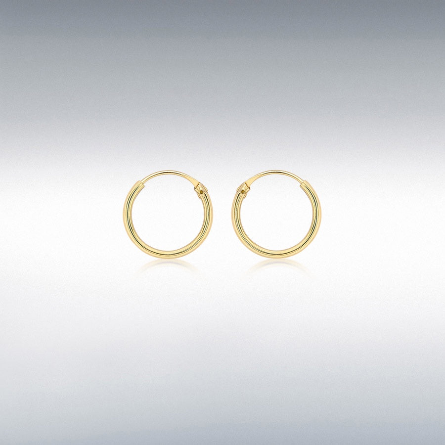 9ct Yellow Gold 1.2mm Tube 10.5mm Sleeper Hoop Earrings