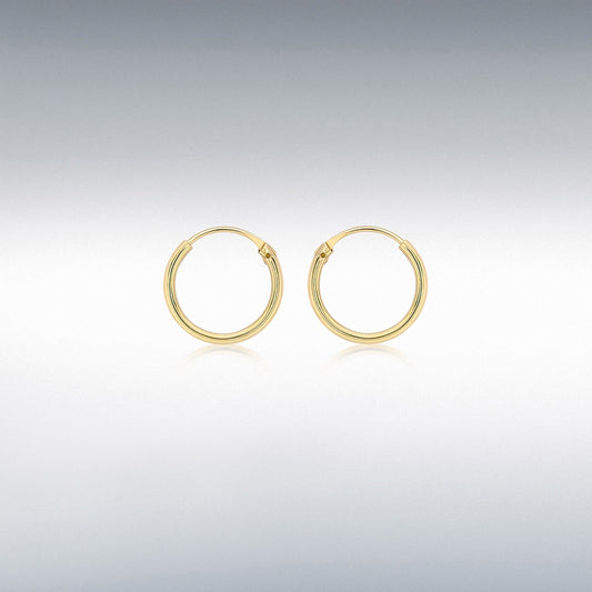 9ct Yellow Gold 1.2mm Tube 10.5mm Sleeper Hoop Earrings