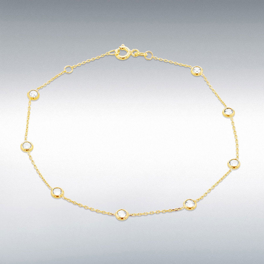 9ct Yellow Gold 3.65mm CZ Adjustable Bracelet 18cm/7"-19cm/7.5"