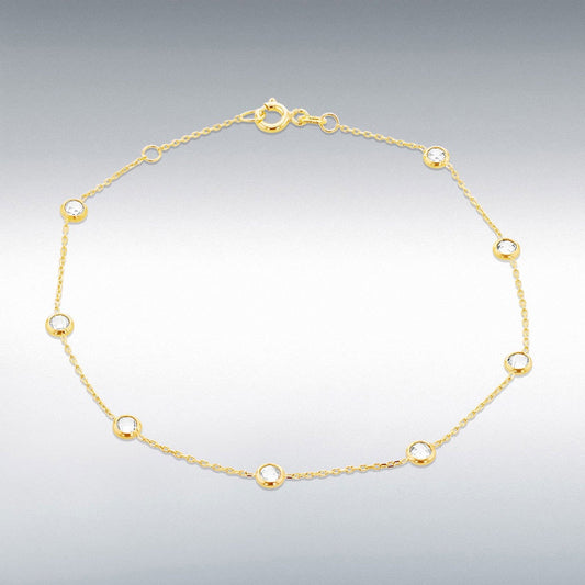 9ct Yellow Gold 3.65mm CZ Adjustable Bracelet 18cm/7"-19cm/7.5"