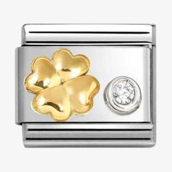 Nomination Composable Classic Link Raised Four Leaf Clover With CZ Stainless Steel