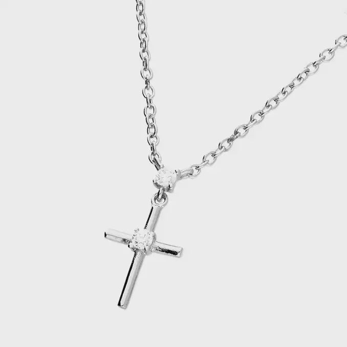 42-45cm plain small cross with cubic zirconia on chain