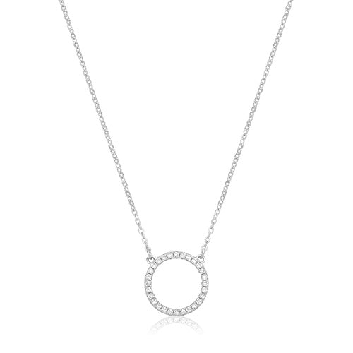 Sterling Silver cz circle necklace with rhodium
