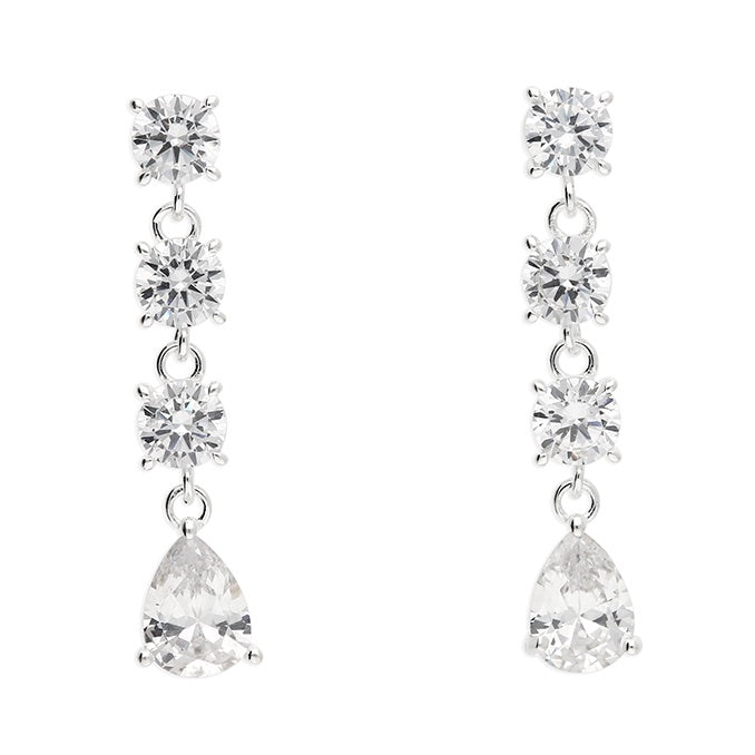 Sterling Silver cubic zirconia classic drop stud EARRINGS