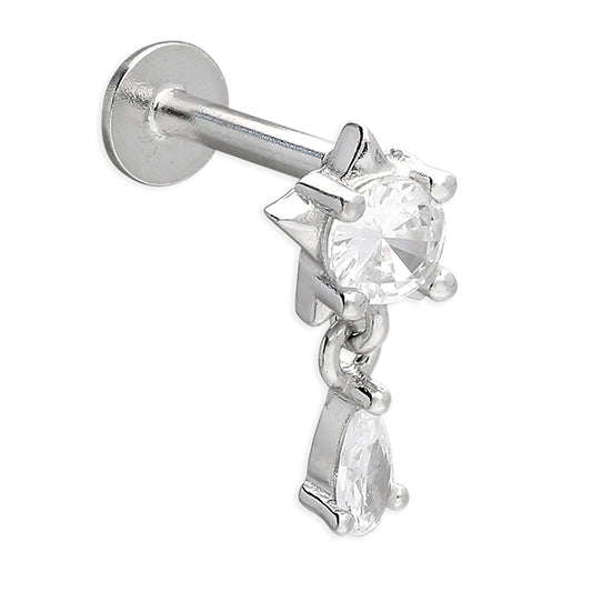 Single earring cubic zirconia star stud with cubic zirconia drop charm labret