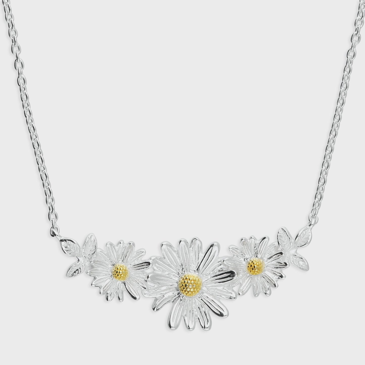 Two-tone yellow gold-plated three daisy necklace