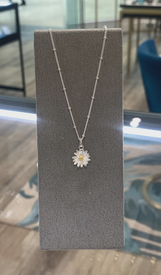 Two Tone Daisy Necklace On Beaded Chain