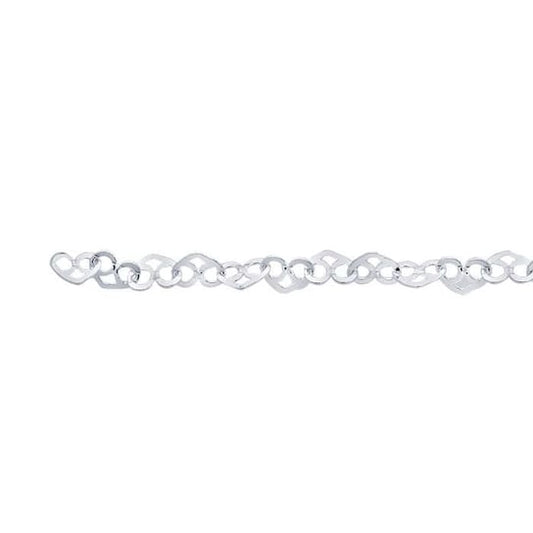 925 Sterling Silver 2.3mm Flat Kinetic Heart Link Chain. 21cm for Welding Bracelet