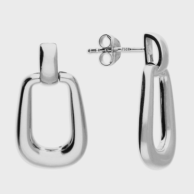 Stud loop linked rectangular hoop drop earrings