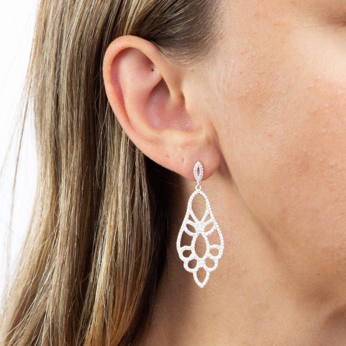 Lace Effect Cubic Zirconia Statement Earrings