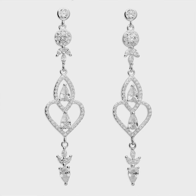 Sterling Silver Earring - Long white cubic zirconia elegant drop