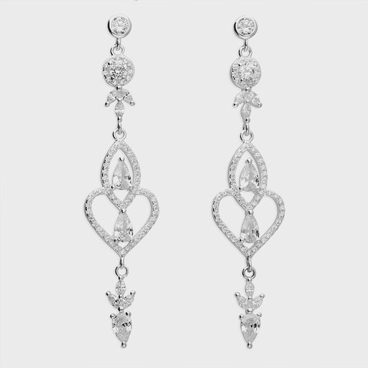 Sterling Silver Earring - Long white cubic zirconia elegant drop