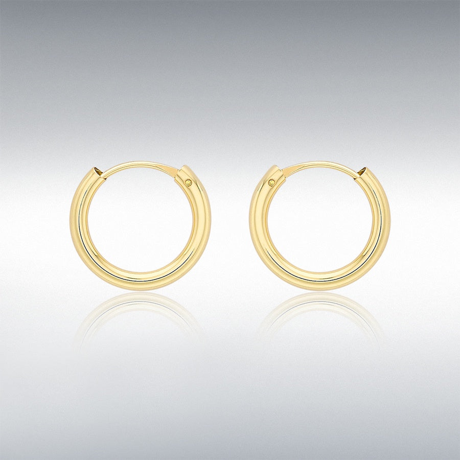 9ct Yellow Gold 2mm Hollow-Tube 13.5mm Hoop Earrings