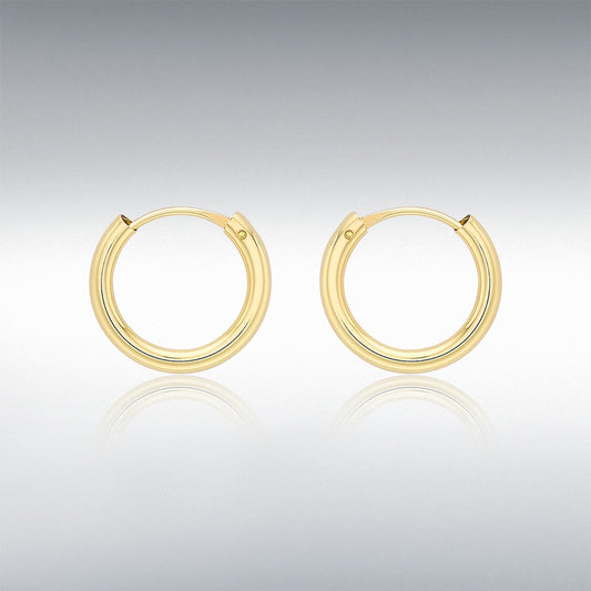 9ct Yellow Gold 2mm Hollow-Tube 13.5mm Hoop Earrings