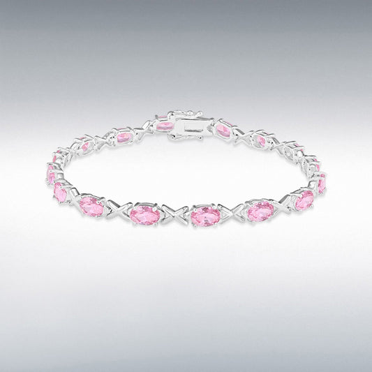 Sterling Silver Light Pink CZ Kiss Bracelet