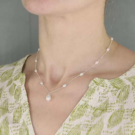 Sterling Silver Necklace 41-46cm Extender Freshwater Pearl Teardrops
