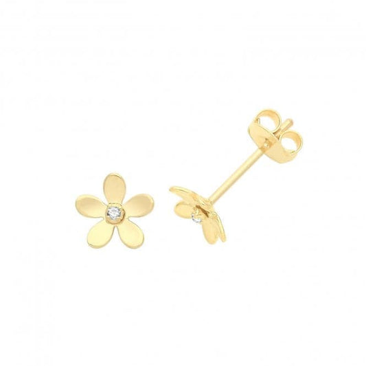 9ct YG Gold Flower cz stud earrings