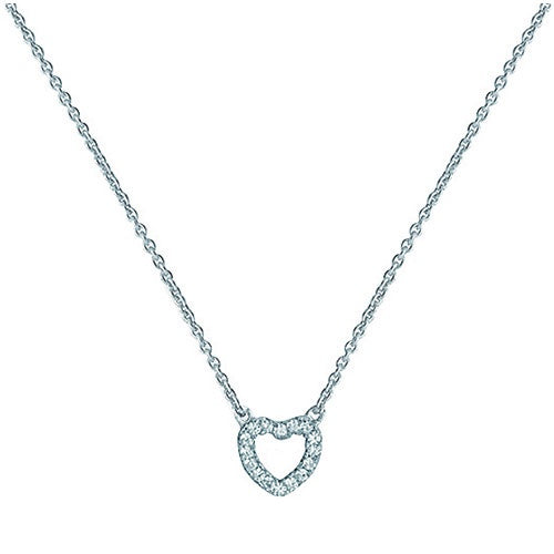 Sterling Silver Rhodium Plated CZ Heart Necklace