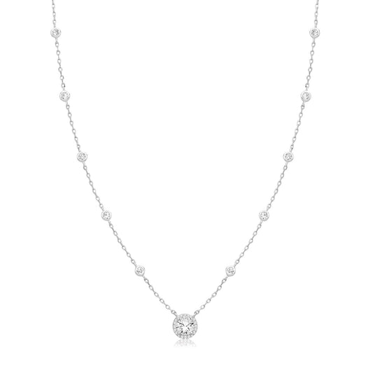 Sterling Silver CZ Necklet with Halo Pendant